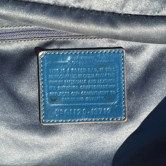 Coach; Navy Blue Patent Leather; Medium; Push Lock; Poppy Satchel; Minor Wear - Picture 12 of 16